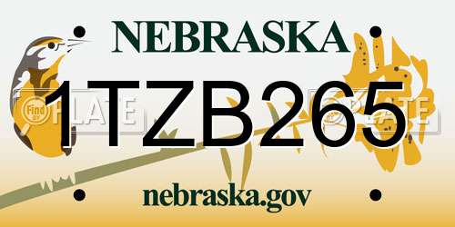 1TZB265 Nebraska License Plate