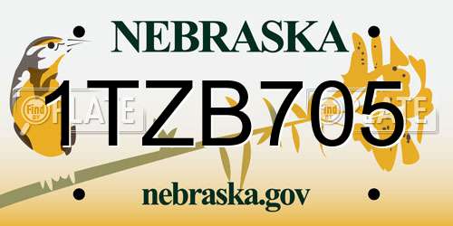 1TZB705 Nebraska License Plate