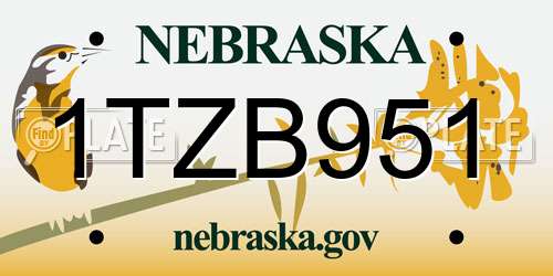 1TZB951 Nebraska License Plate