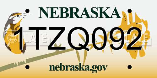 1TZQ092 Nebraska License Plate