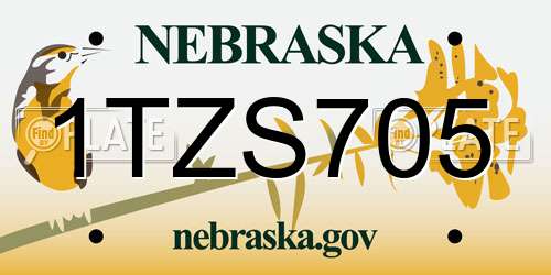 1TZS705 Nebraska License Plate
