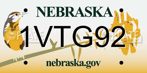 1VTG92 Nebraska License Plate