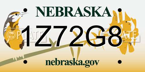 1Z72G8 Nebraska License Plate