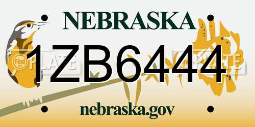 1ZB6444 Nebraska License Plate