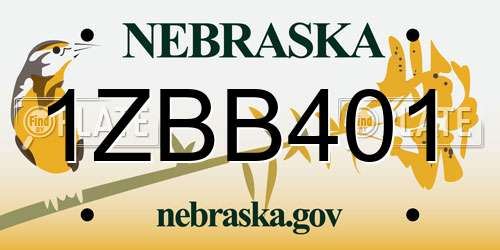 1ZBB401 Nebraska License Plate