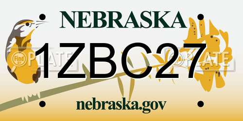 1ZBC27 Nebraska License Plate