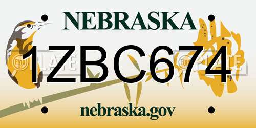 1ZBC674 Nebraska License Plate