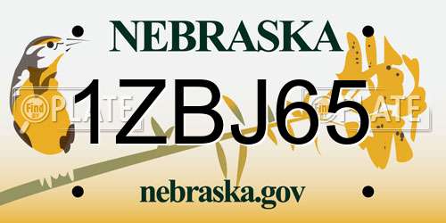 1ZBJ65 Nebraska License Plate