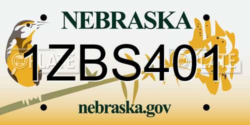 1ZBS401 Nebraska License Plate