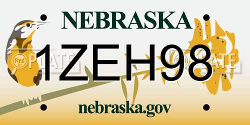 1ZEH98 Nebraska License Plate