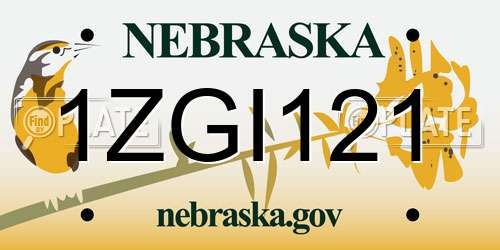 1ZGI121 Nebraska License Plate