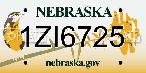 1ZI6725 Nebraska License Plate