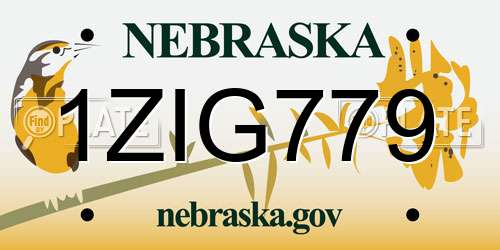 1ZIG779 Nebraska License Plate