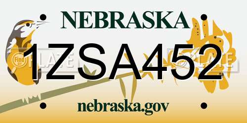 1ZSA452 Nebraska License Plate