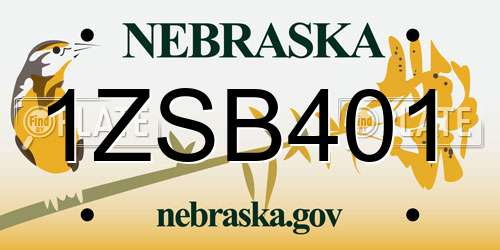 1ZSB401 Nebraska License Plate