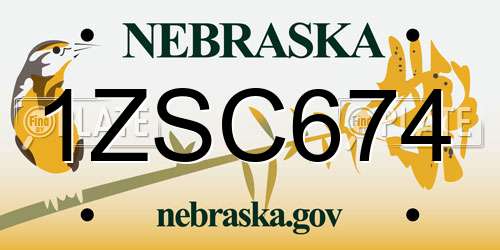 1ZSC674 Nebraska License Plate