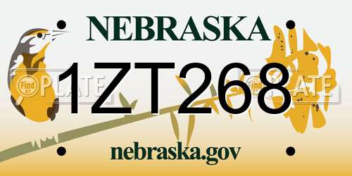 1ZT268 Nebraska License Plate