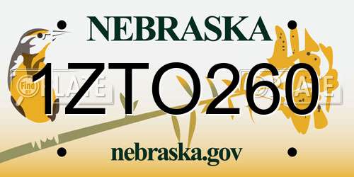 1ZTO260 Nebraska License Plate