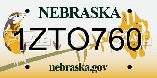 1ZTO760 Nebraska License Plate