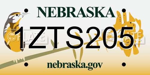 1ZTS205 Nebraska License Plate