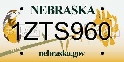 1ZTS960 Nebraska License Plate