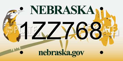 1ZZ768 Nebraska License Plate