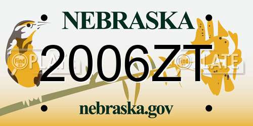 2006ZT Nebraska License Plate
