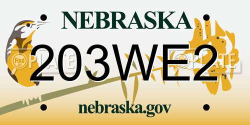 203WE2 Nebraska License Plate