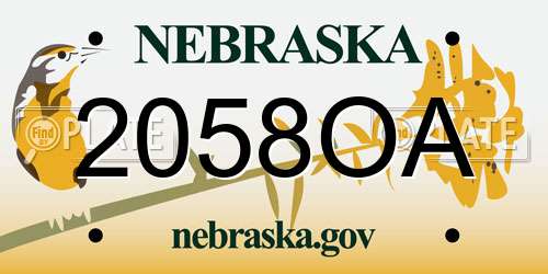 2058OA Nebraska License Plate