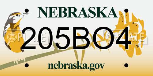 205BO4 Nebraska License Plate