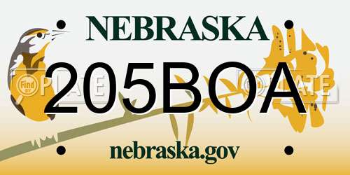 205BOA Nebraska License Plate