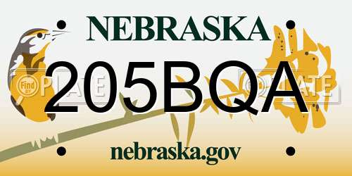 205BQA Nebraska License Plate