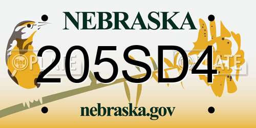 205SD4 Nebraska License Plate