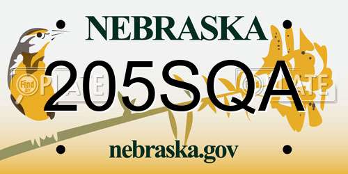 205SQA Nebraska License Plate