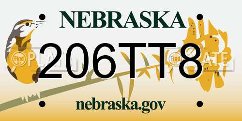 206TT8 Nebraska License Plate