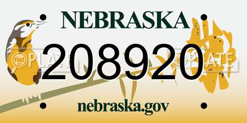 208920 Nebraska License Plate