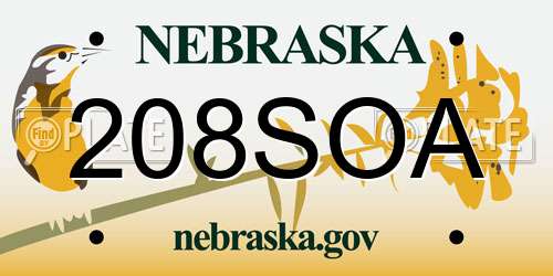 208SOA Nebraska License Plate