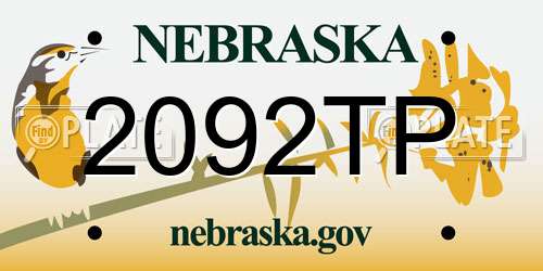 2092TP Nebraska License Plate