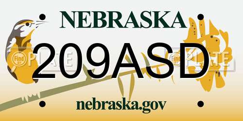 209ASD Nebraska License Plate