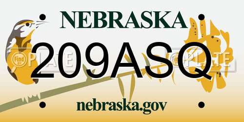 209ASQ Nebraska License Plate