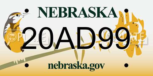 20AD99 Nebraska License Plate