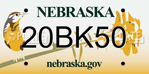 20BK50 Nebraska License Plate
