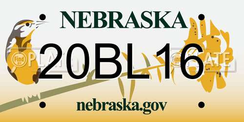 20BL16 Nebraska License Plate