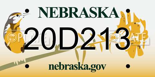 20D213 Nebraska License Plate