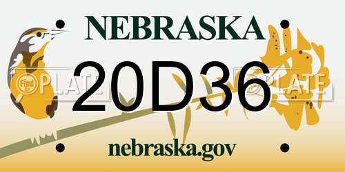 20D36 Nebraska License Plate