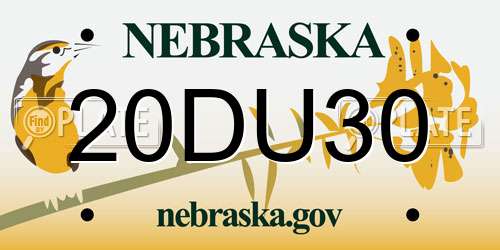 20DU30 Nebraska License Plate