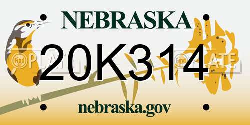 20K314 Nebraska License Plate