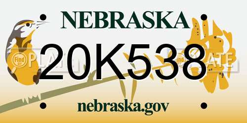 20K538 Nebraska License Plate