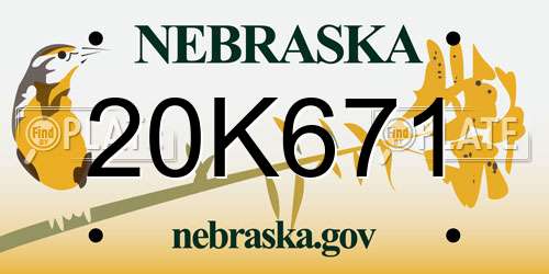 20K671 Nebraska License Plate