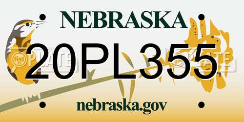20PL355 Nebraska License Plate